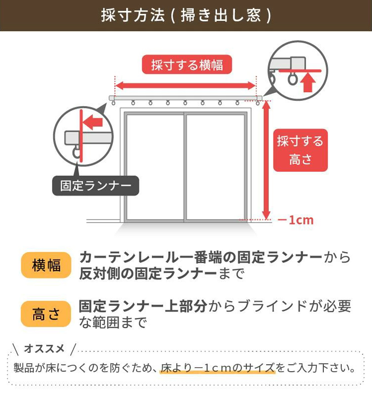 サイズの測り方 カーテンレール取付の場合 腰窓