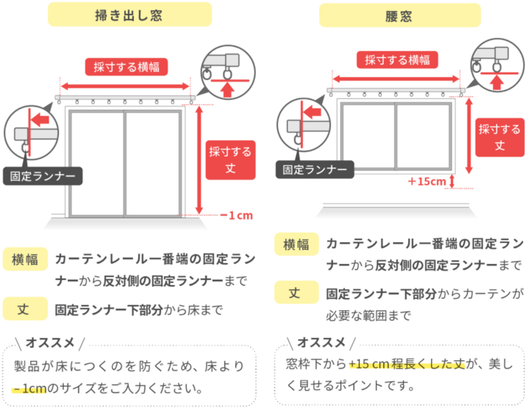 カーテンのサイズの測り方】”カーテンレールの長さ” でサイズを決め ...